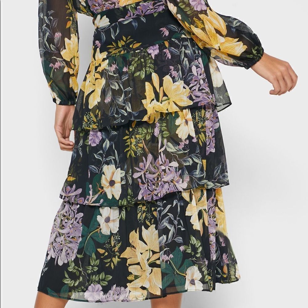 Mango Floral Print Layered Skirt Belted Frills - Picture 5 of 6